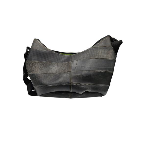 Koru Street Womens Up-cycled Tire Rubber Shoulder Bag Purse Dray Black NEW - Picture 4 of 5